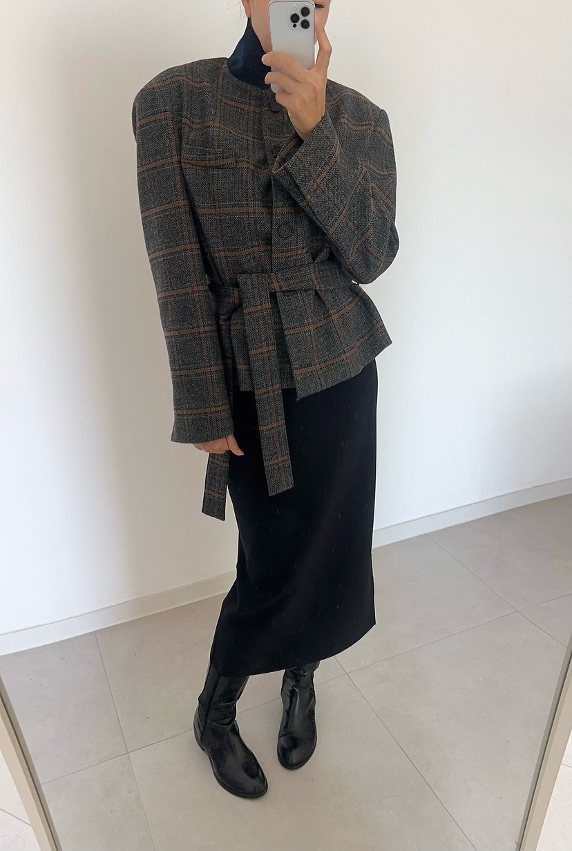 SOUIT東大門直郵女裝新品熱賣推薦休閑人氣夾克含腰帶格紋SOUIT by mabel夾克