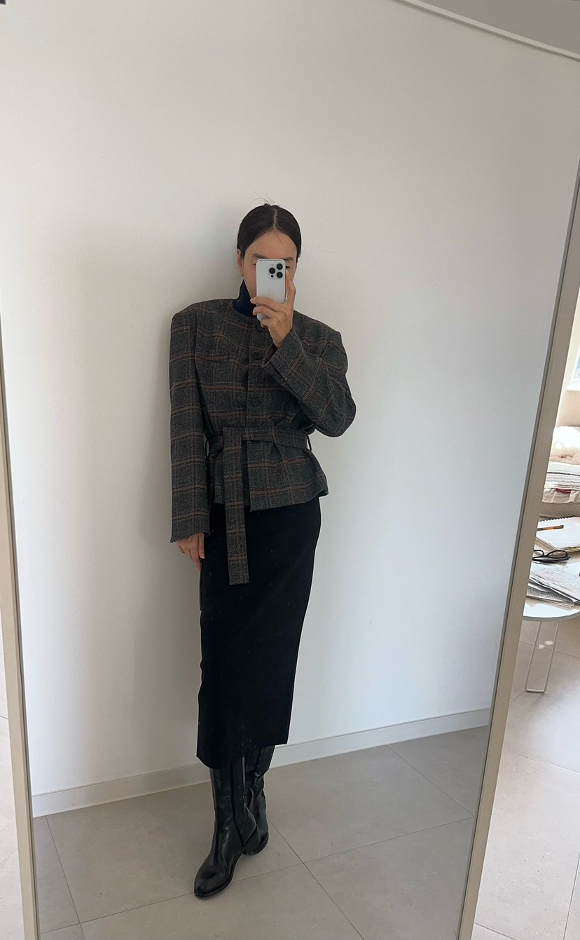 SOUIT東大門直郵女裝新品熱賣推薦休閑人氣夾克含腰帶格紋SOUIT by mabel夾克
