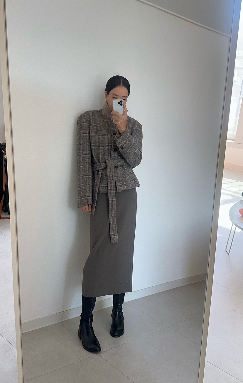 SOUIT東大門直郵女裝新品熱賣推薦休閑人氣夾克含腰帶格紋SOUIT by mabel夾克