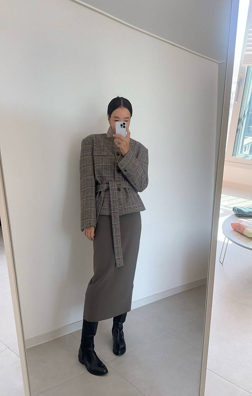 SOUIT東大門直郵女裝新品熱賣推薦休閑人氣夾克含腰帶格紋SOUIT by mabel夾克