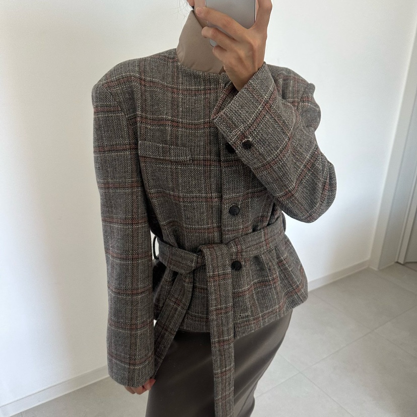SOUIT東大門直郵女裝新品熱賣推薦休閑人氣夾克含腰帶格紋SOUIT by mabel夾克圖色2