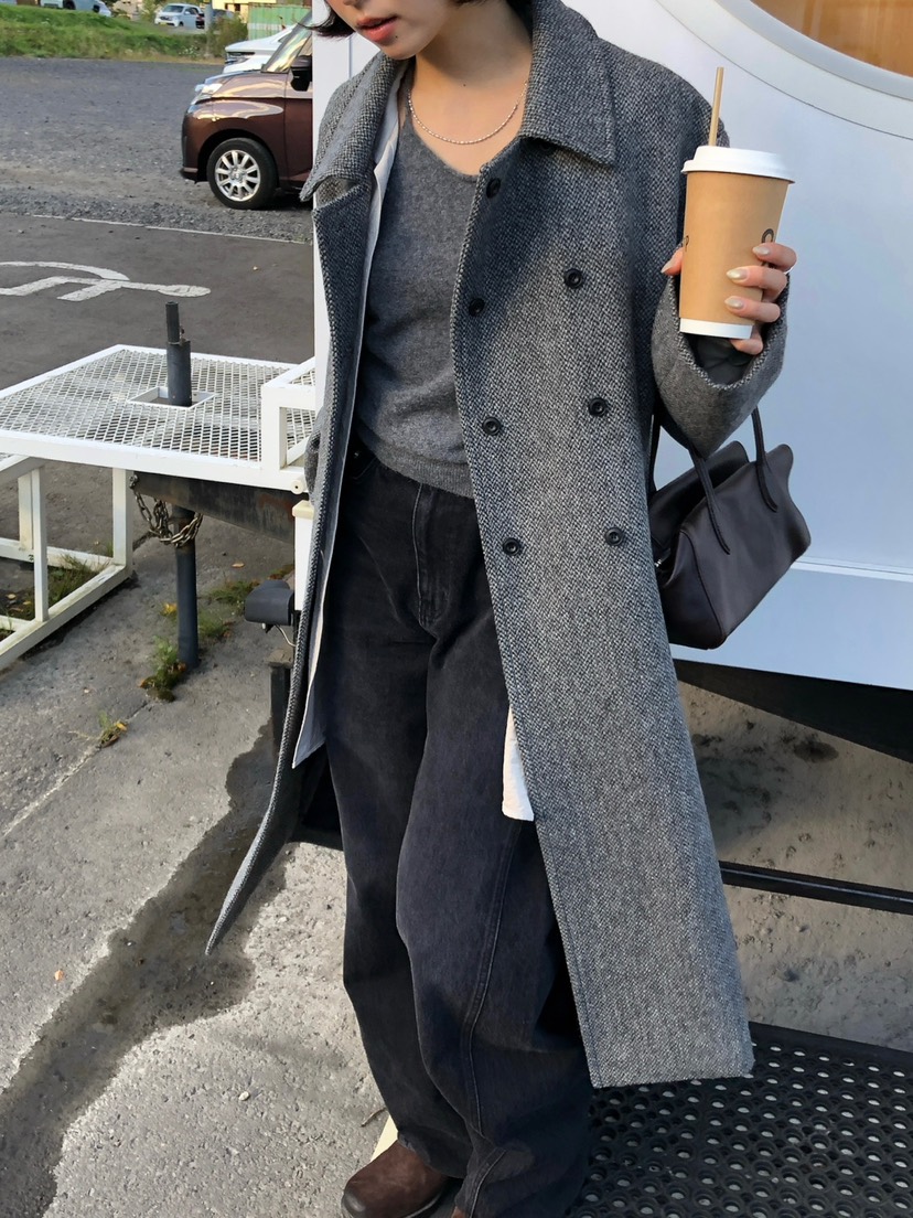 ERUME東大門實拍女士新品熱賣人氣休閑時尚中長款大衣人字紋ERUME中長款大衣
