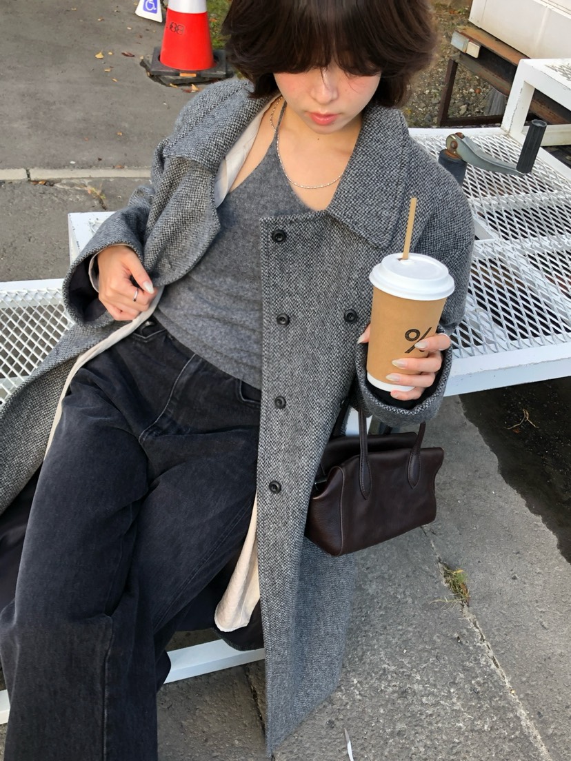 ERUME東大門實拍女士新品熱賣人氣休閑時尚中長款大衣人字紋ERUME中長款大衣