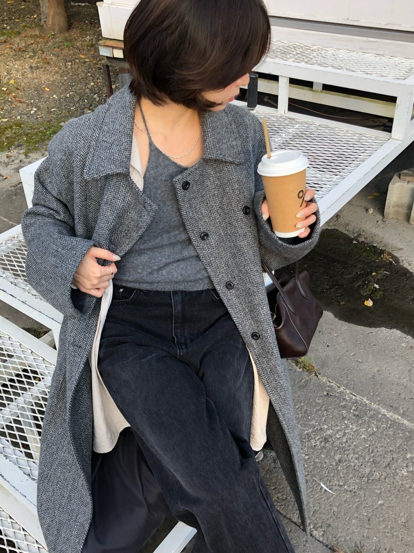 ERUME東大門實拍女士新品熱賣人氣休閑時尚中長款大衣人字紋ERUME中長款大衣