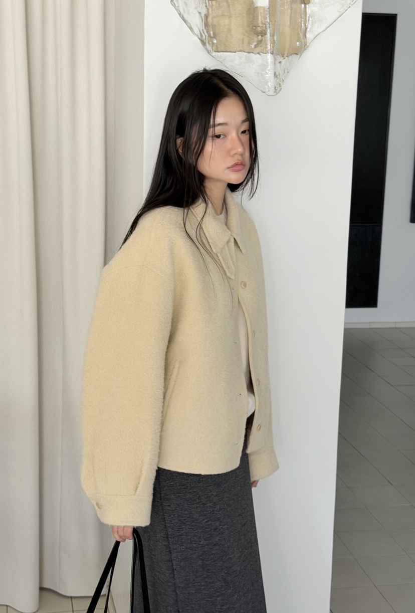 AMY GRACE-A韓國直郵女裝新款熱賣人氣短款大衣羊駝毛手工AMY GRACE短款大衣圖色3