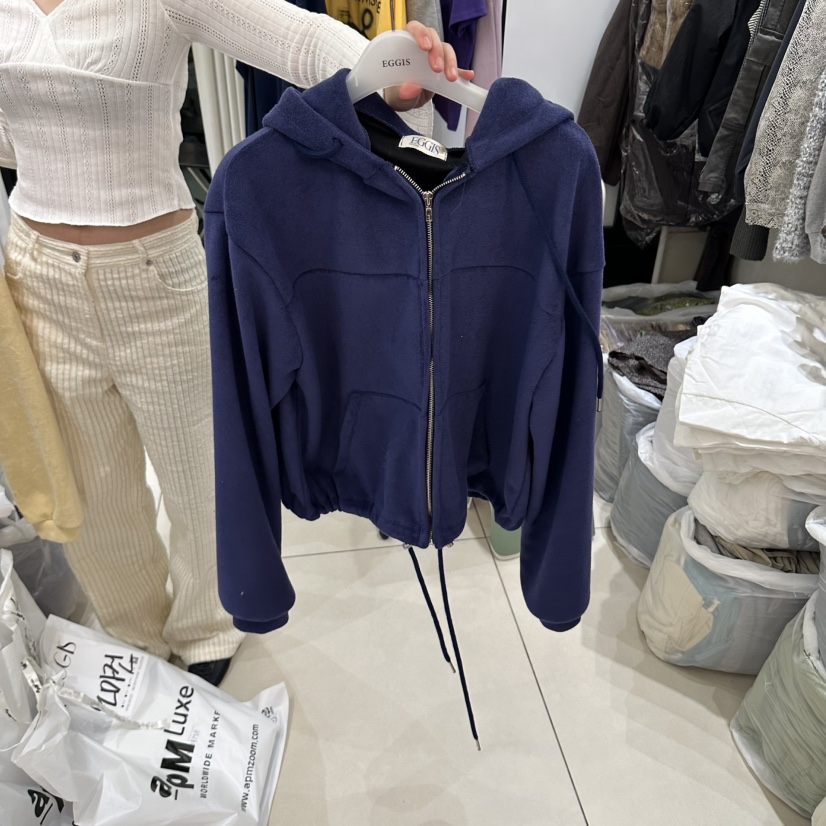 EGG IS東大門實拍女裝新品熱賣人氣時尚衛衣拉鏈連帽衫毛圈EGG IS衛衣圖色1