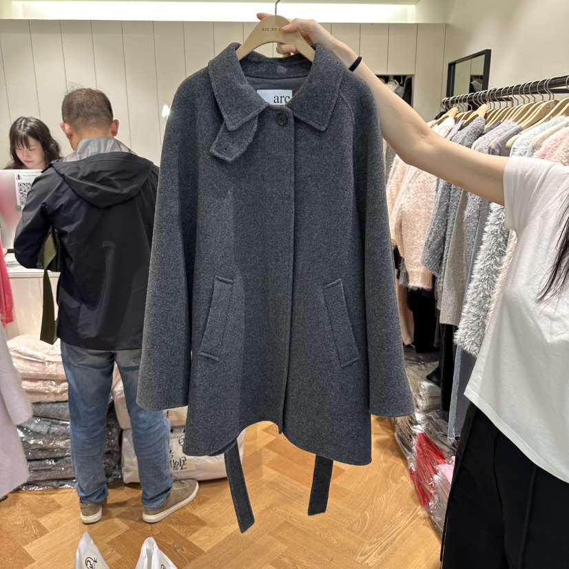 ARC東大門實拍女裝新款休閑時尚推薦真品中長款大衣含腰帶arc en ciel中長款大衣圖色2