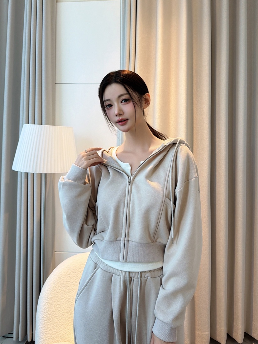 CLOTH韓國直郵女士新款推薦熱賣人氣休閑真品套裝拉鏈連帽衫CLOTH套裝