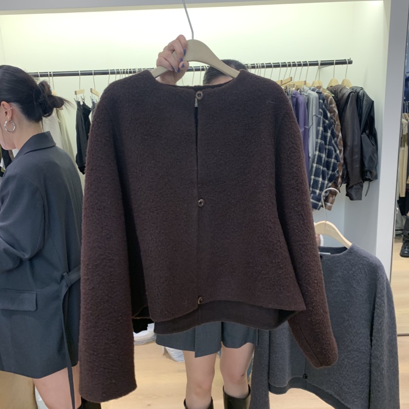 W AND J東大門代購女士新款真品人氣時尚休閑熱賣短款大衣WANDJ短款大衣圖色2棕色