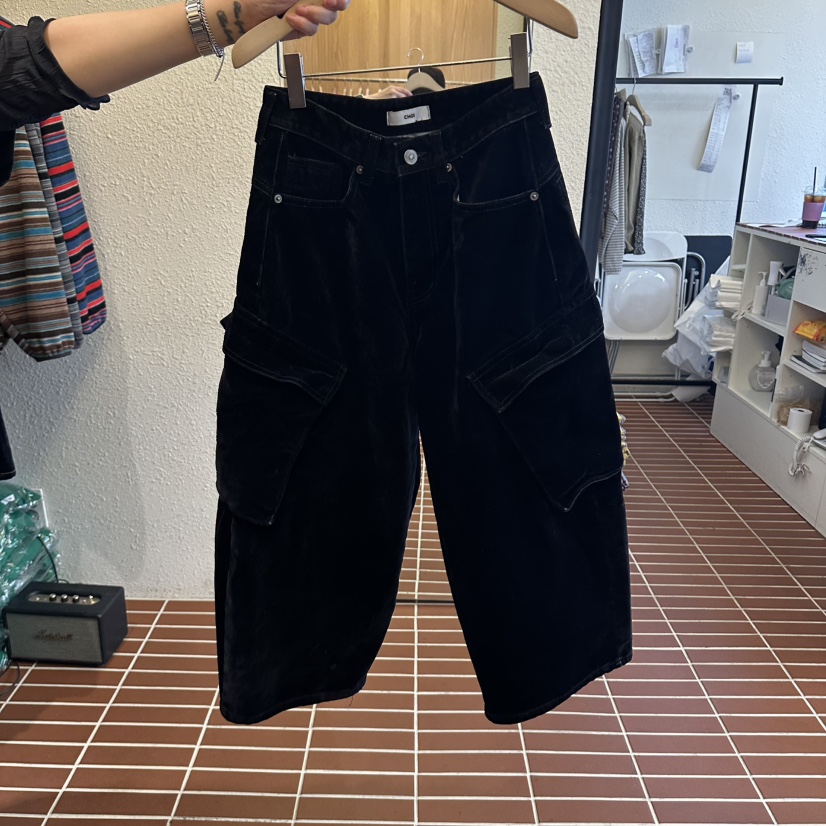 CHOI-L韓國直郵女士新品休閑推薦真品時尚人氣休閑褲絲絨CHOI休閑褲圖色1黑色