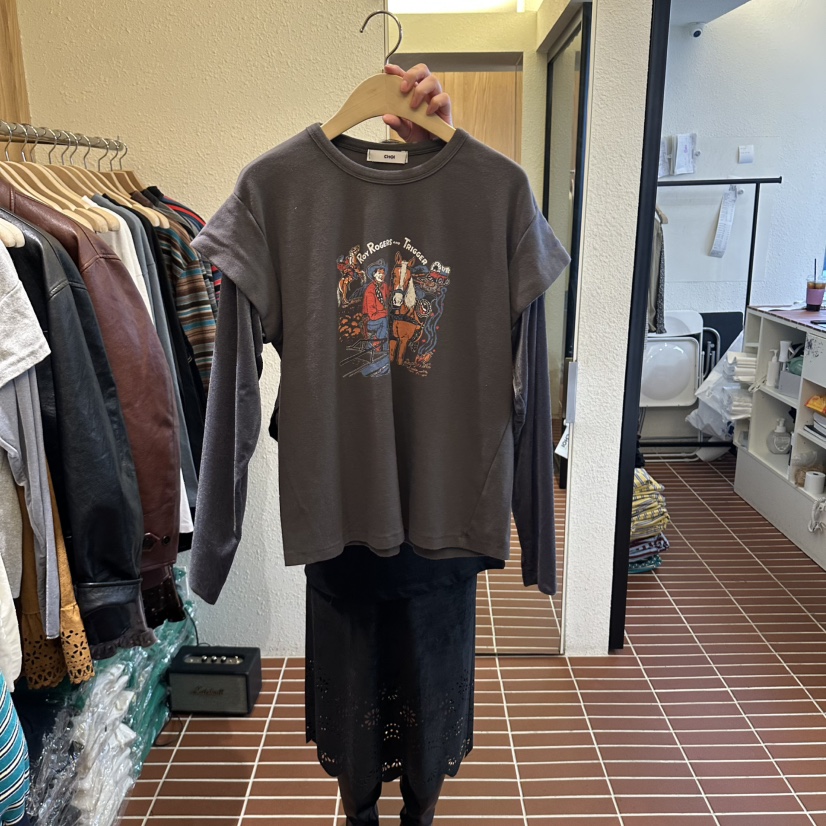 CHOI-L韓國直郵女裝新品時尚休閑熱賣推薦人氣長袖T恤撞色CHOI長袖T恤圖色2
