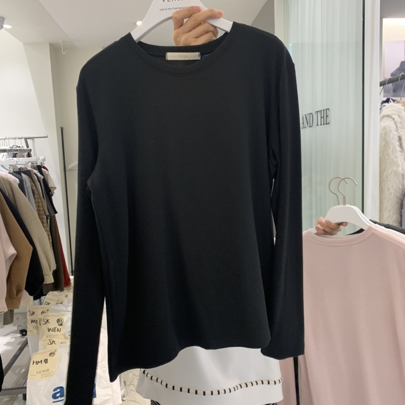 VENIR-A韓國直郵女士新品真品熱賣休閑時尚人氣推薦長袖T恤VENIR-A長袖T恤圖色4黑色