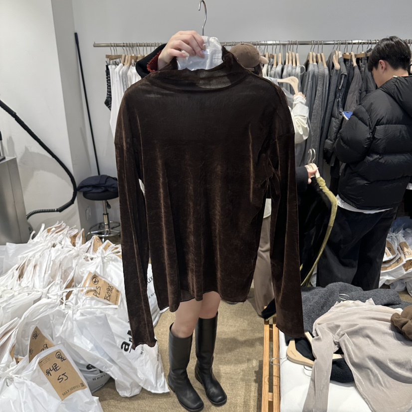 SELF SERVICE/MASOF韓國代購女士新品時尚長袖T恤天鵝絨高領SELF SERVICE/MASOF長袖T恤圖色2棕色