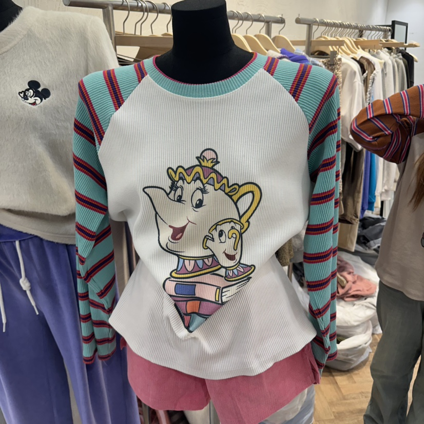 DE LINE東大門直郵女士新品時尚熱賣真品長袖T恤插肩袖條紋DE LINE長袖T恤圖色1