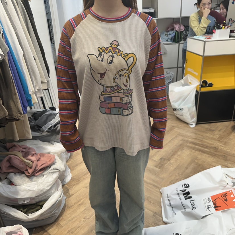 DE LINE東大門直郵女士新品時尚熱賣真品長袖T恤插肩袖條紋DE LINE長袖T恤圖色2