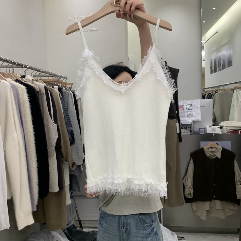 TAKE YOUR TIME東大門直郵女裝新款時尚吊帶背心無袖針織衫不含內搭蕾絲take your time吊帶/背心圖色1