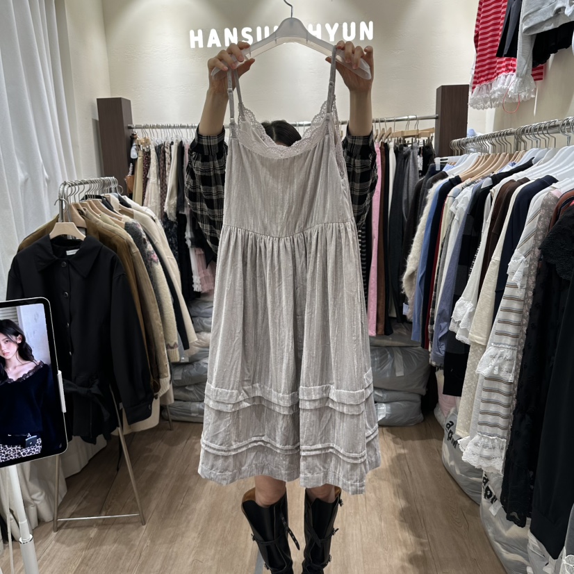 HANSUNGHYUN韓國代購女裝新款熱賣推薦人氣連衣裙蕾絲絲絨HANSUNGHYUN連衣裙