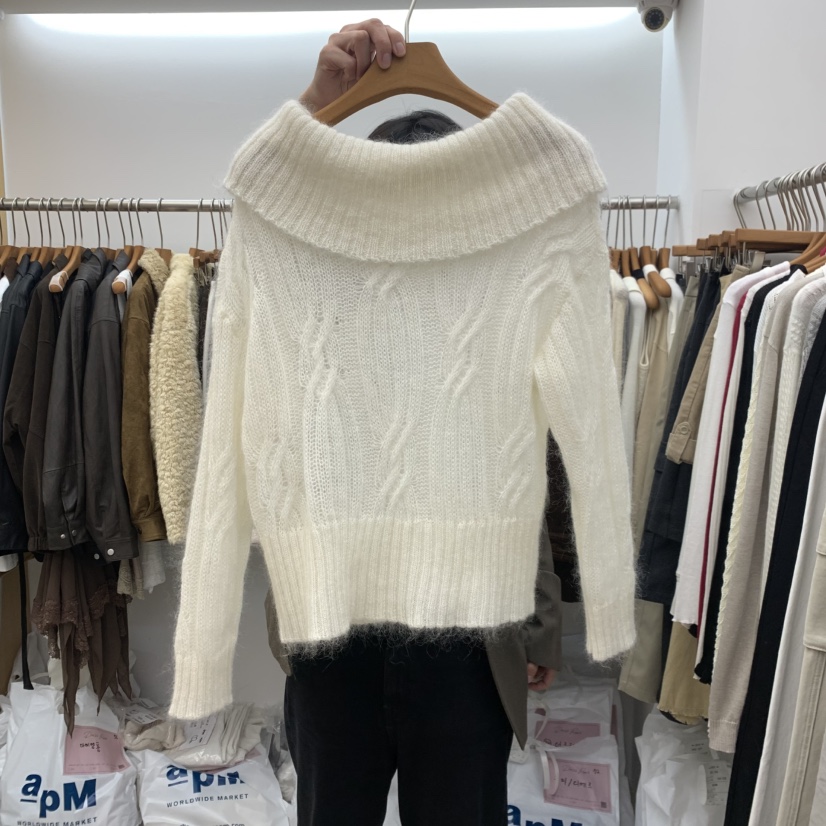 DRESS ROOM東大門實拍女士新品真品熱賣推薦休閑針織衫露肩DRESS ROOM針織衫