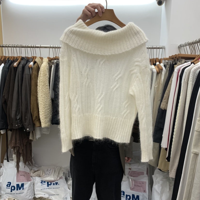 DRESS ROOM東大門實拍女士新品真品熱賣推薦休閑針織衫露肩DRESS ROOM針織衫圖色1