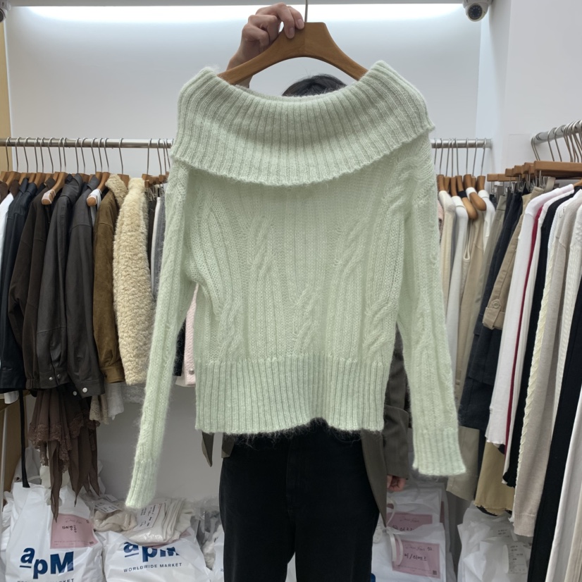 DRESS ROOM東大門實拍女士新品真品熱賣推薦休閑針織衫露肩DRESS ROOM針織衫圖色2