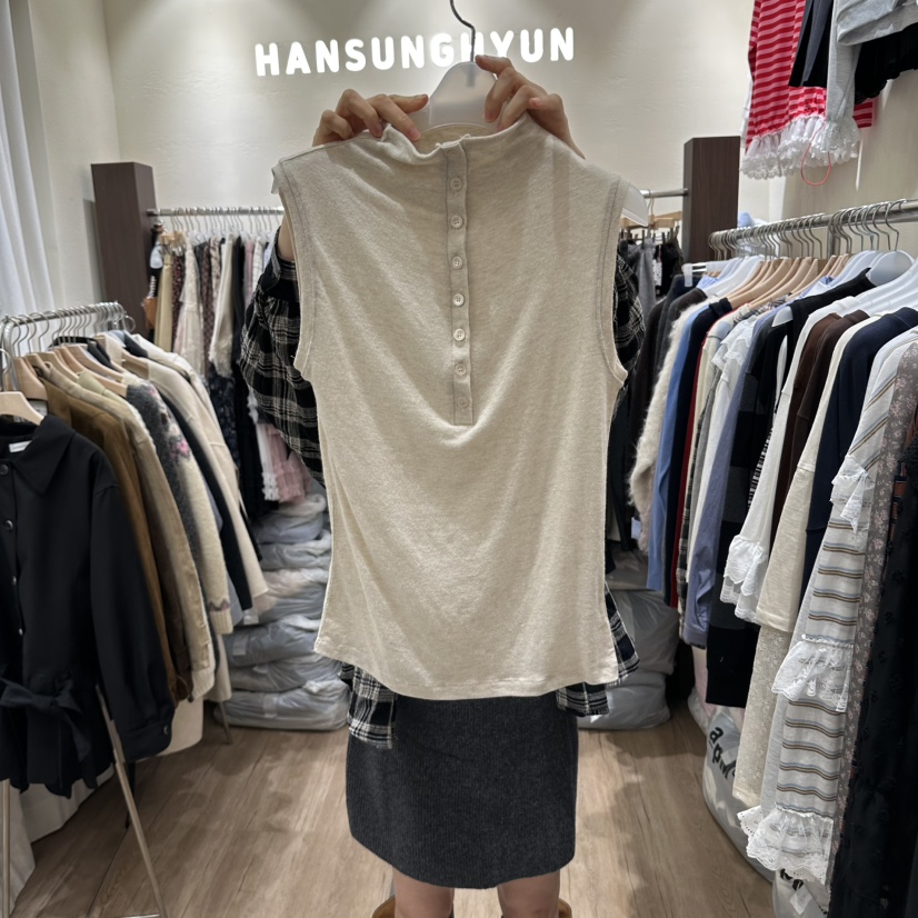 HANSUNGHYUN東大門代購女裝新款真品時尚吊帶背心高領無袖HANSUNGHYUN吊帶/背心圖色1