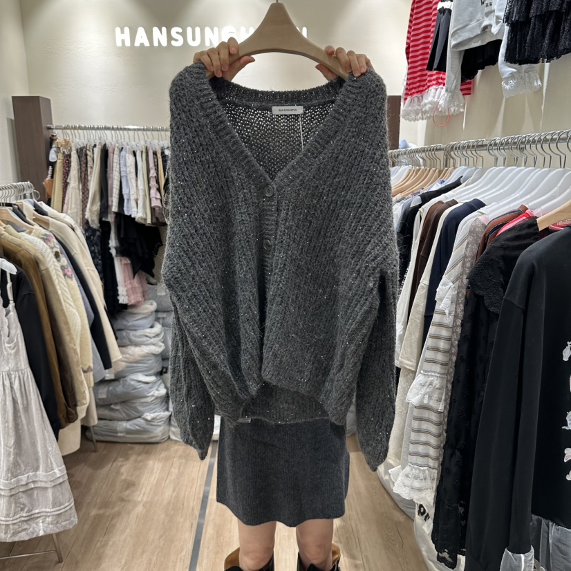 HANSUNGHYUN東大門實拍女士新款推薦人氣時尚毛衣寬松開衫HANSUNGHYUN毛衣圖色2