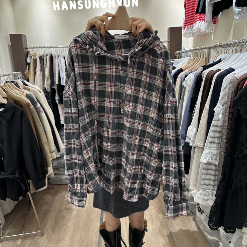 HANSUNGHYUN東大門直郵女士新品時尚休閑襯衫蕾絲衫連帽衫HANSUNGHYUN襯衫/蕾絲衫圖色2