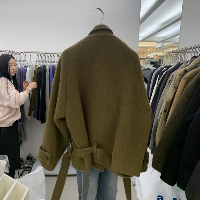 PADO韓國代購女裝新款時尚熱賣真品推薦人氣短款大衣含腰帶PADO短款大衣