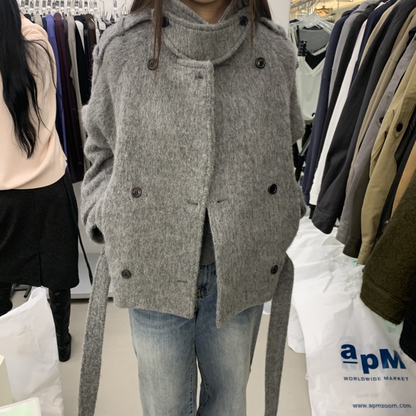 PADO韓國代購女裝新款時尚熱賣真品推薦人氣短款大衣含腰帶PADO短款大衣圖色1