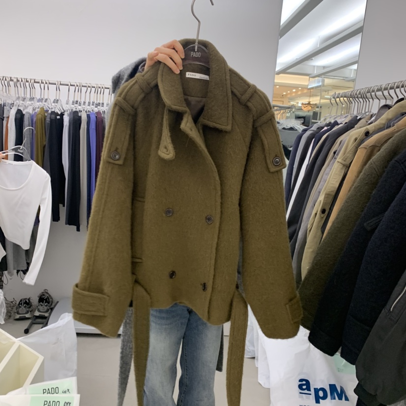 PADO韓國代購女裝新款時尚熱賣真品推薦人氣短款大衣含腰帶PADO短款大衣圖色2