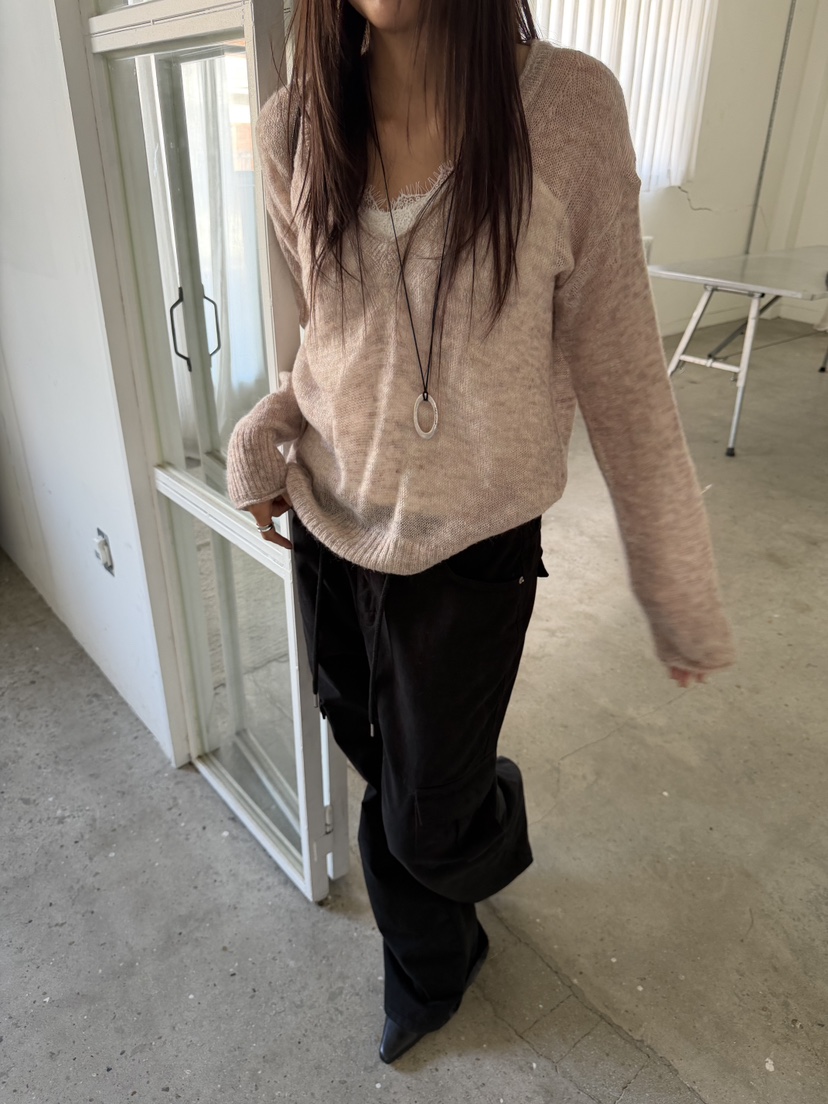ACME韓國直郵女士新品人氣真品時尚休閑針織衫深V領馬海毛ACME針織衫