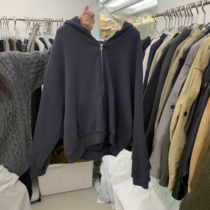 PADO東大門實拍女士新品時尚休閑真品衛衣拉鏈連帽衫華夫格PADO衛衣圖色3深藍色