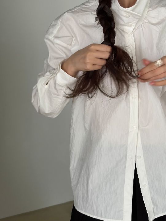 베슬韓國直郵女士新品真品熱賣推薦人氣襯衫蕾絲衫高領褶皺VESL襯衫/蕾絲衫