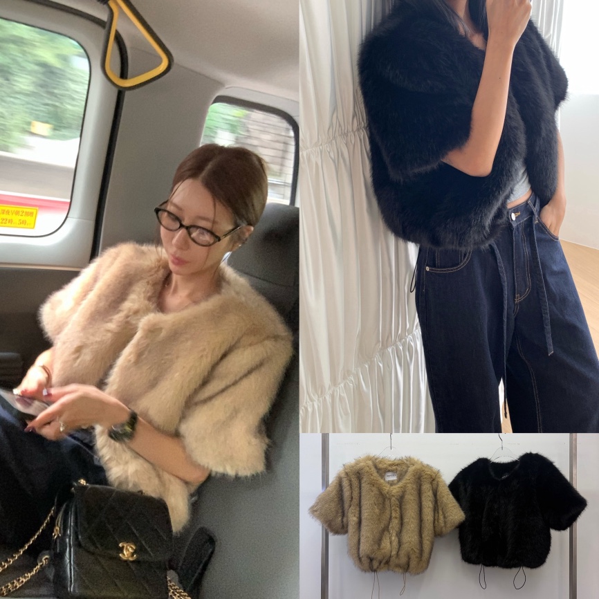 REVE CITE-L東大門直郵女士新款真品推薦短款大衣皮草柔軟REVE CITE-L短款大衣