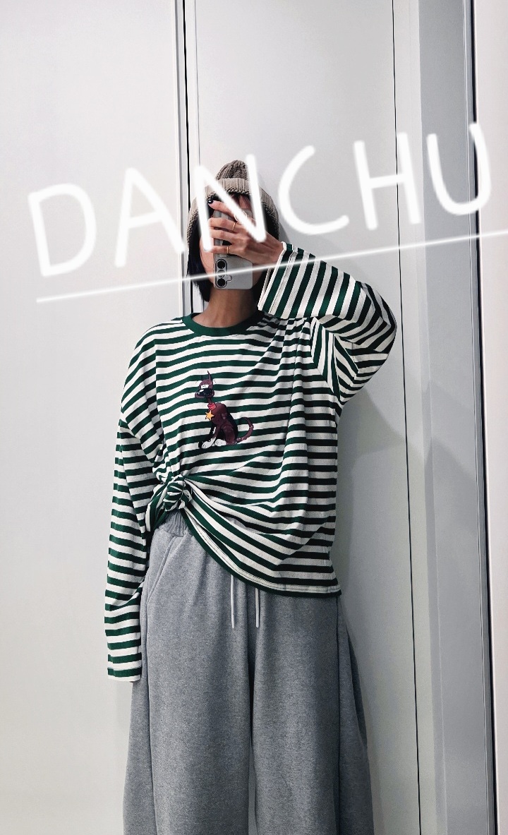 DANCHU東大門實拍女裝新品休閑推薦時尚真品人氣長袖T恤條紋DANCHU長袖T恤