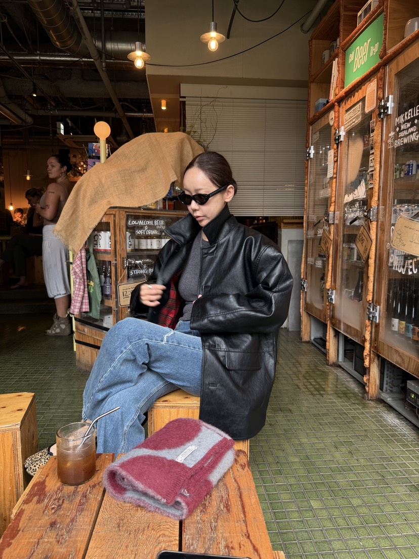 SUNDER MARKET東大門直郵女士新款真品推薦皮衣皮革格紋SUNDER MARKET皮衣