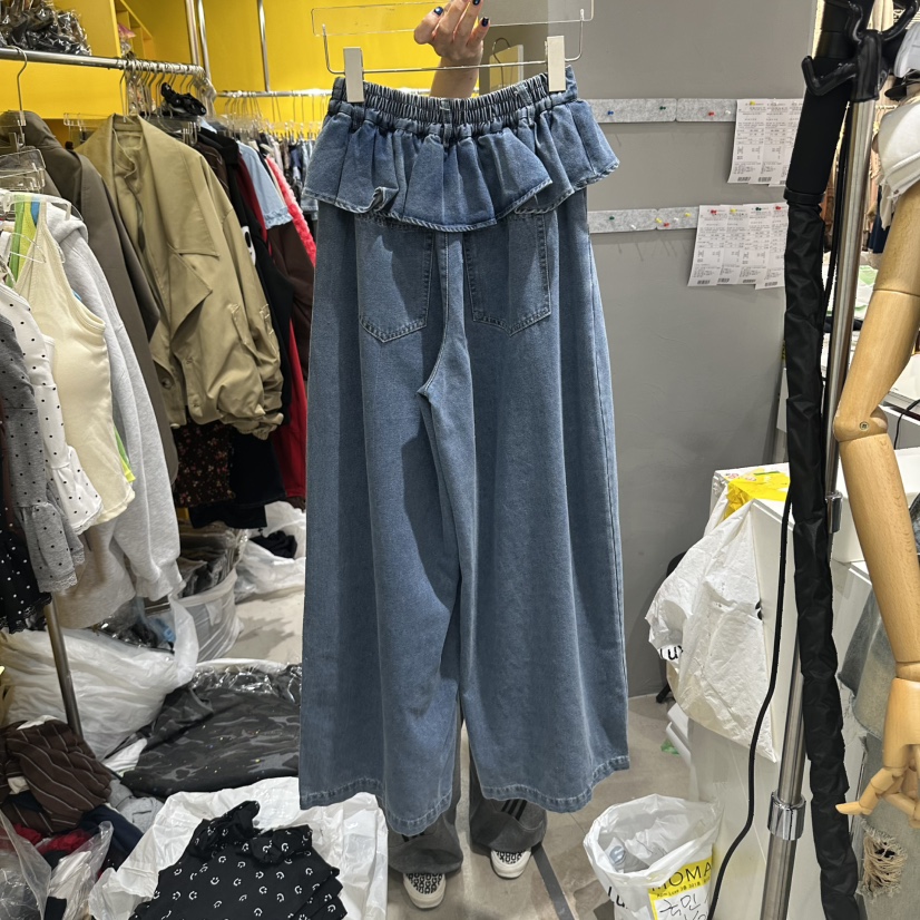 MOMAZU韓國代購女士新款真品熱賣推薦人氣時尚牛仔褲荷葉邊MOMAZU牛仔褲