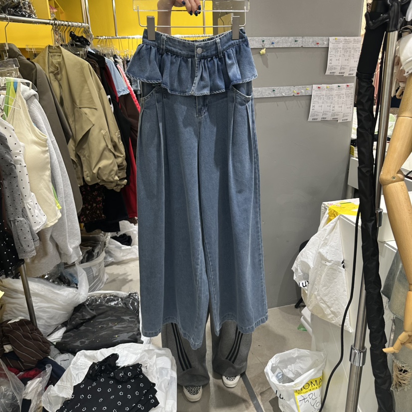 MOMAZU韓國代購女士新款真品熱賣推薦人氣時尚牛仔褲荷葉邊MOMAZU牛仔褲圖色1