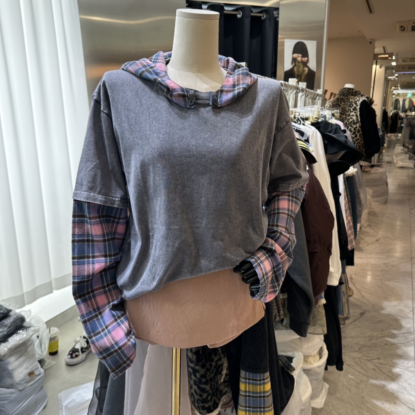 CHEAP-CHIC東大門實拍女士新品推薦人氣休閑長袖T恤格子CHEAP-CHIC/CHARLES THE SECOND長袖T恤圖色1粉色