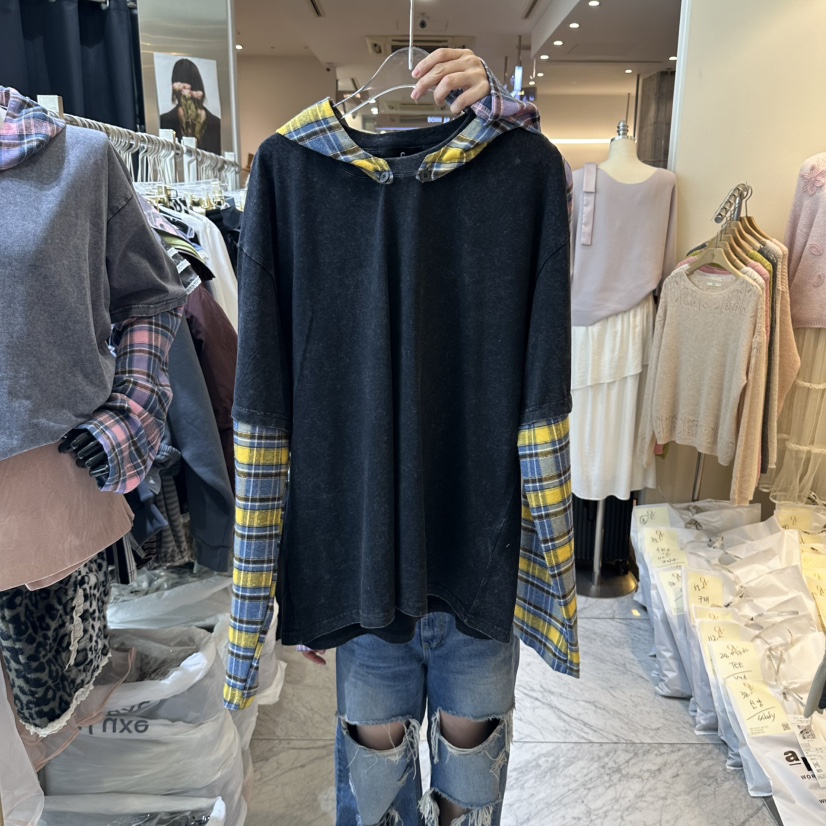 CHEAP-CHIC東大門實拍女士新品推薦人氣休閑長袖T恤格子CHEAP-CHIC/CHARLES THE SECOND長袖T恤圖色2黃色