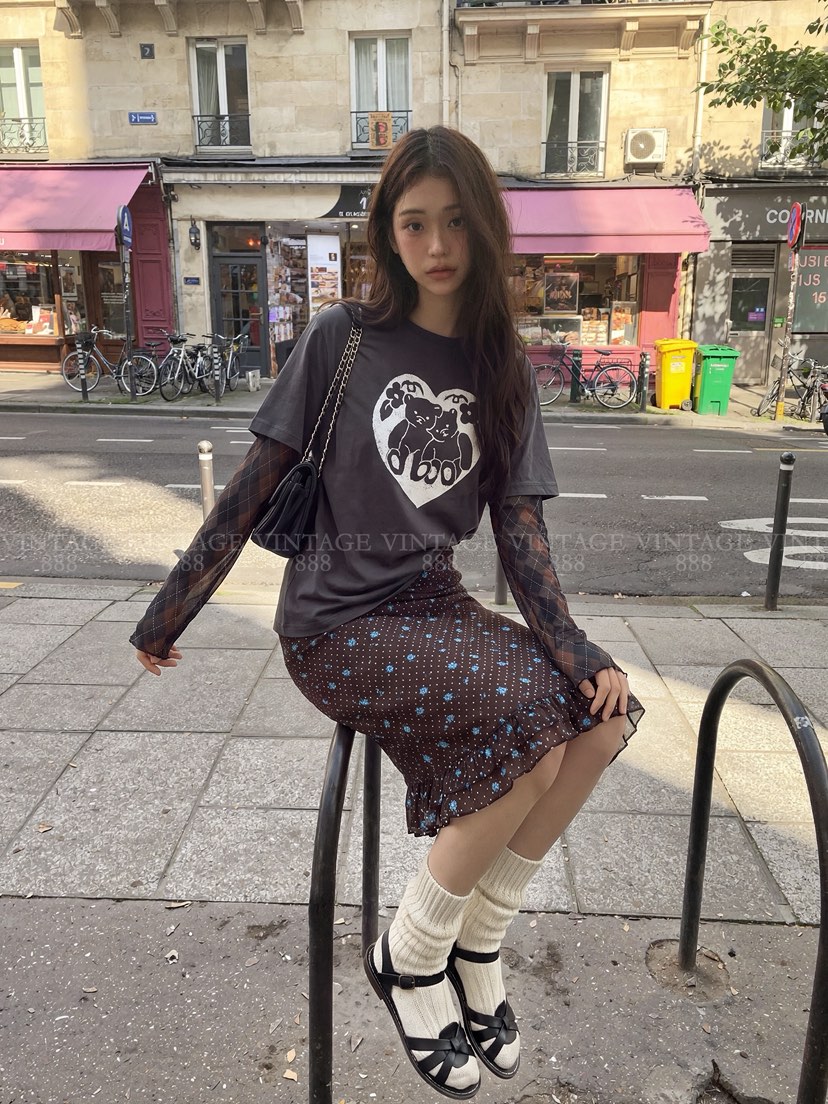VINTAGE 888韓國直郵女裝新款休閑真品人氣長袖T恤假兩件VINTAGE 888長袖T恤圖色2