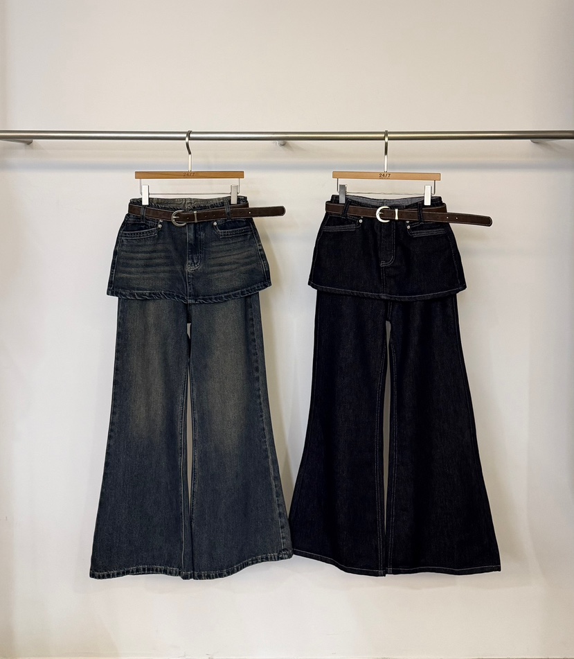 TWENTY FOUR SEVEN24-7韓國代購女裝新品人氣牛仔褲含腰帶喇叭形TEWNTY FOUR SEVEN24-7牛仔褲