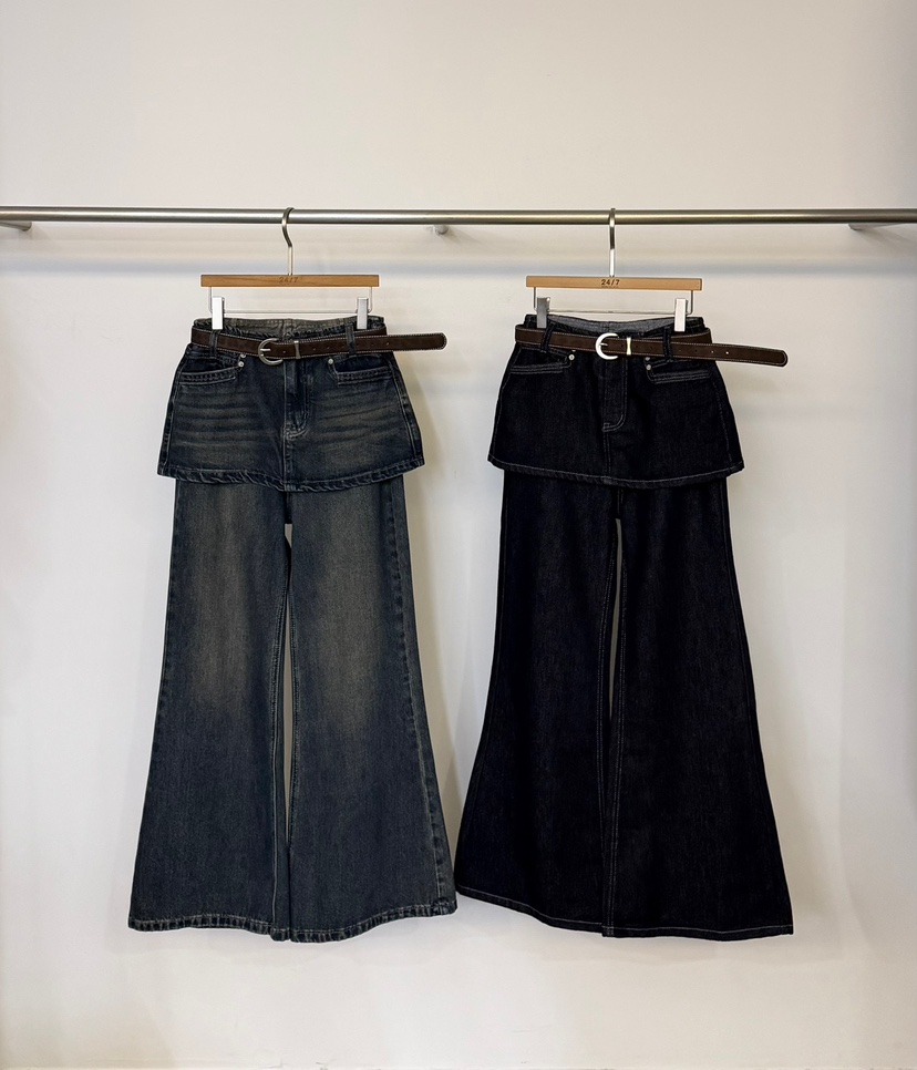 TWENTY FOUR SEVEN24-7韓國代購女裝新品人氣牛仔褲含腰帶喇叭形TEWNTY FOUR SEVEN24-7牛仔褲