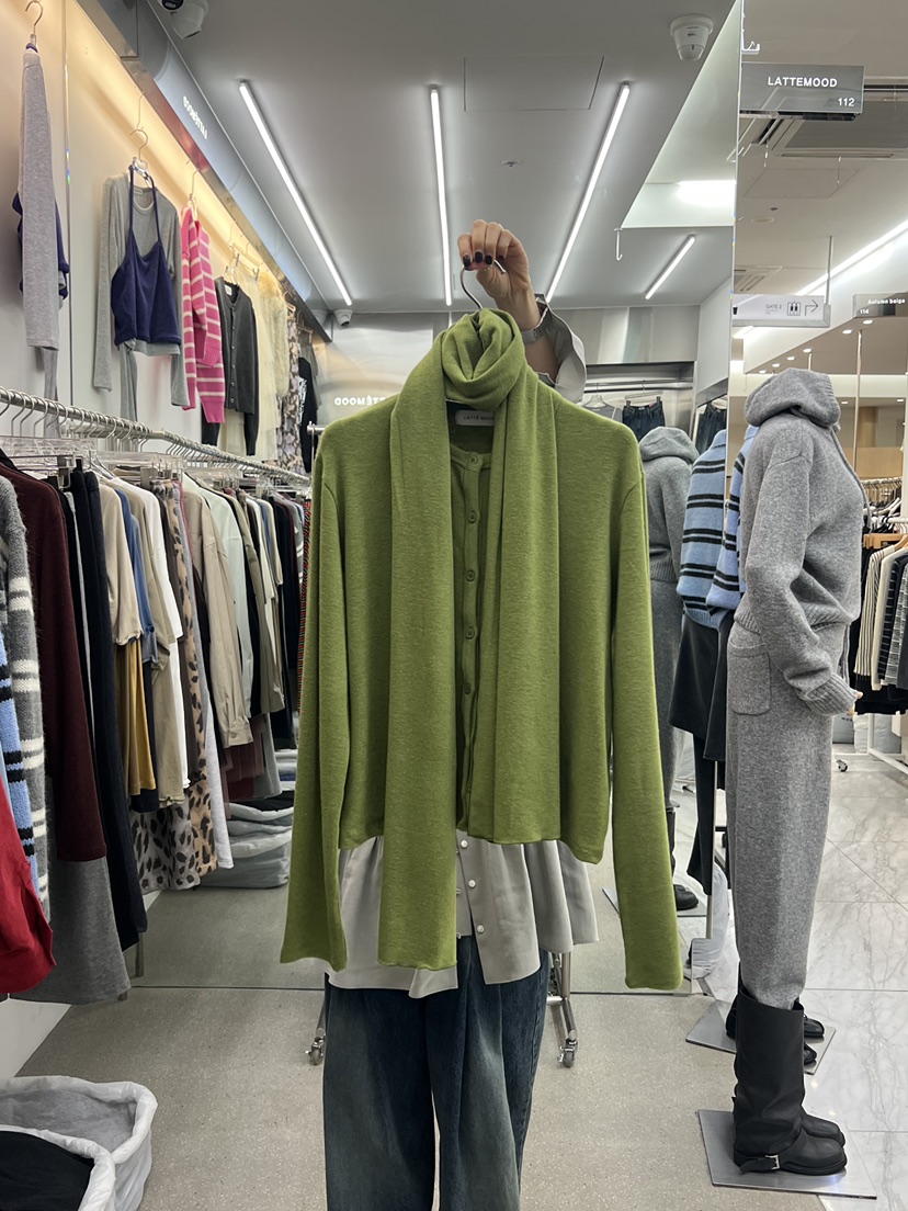 LATTEMOOD韓國直郵女士新品真品時尚推薦人氣開衫含圍巾開衫LATTEMOOD開衫圖色1