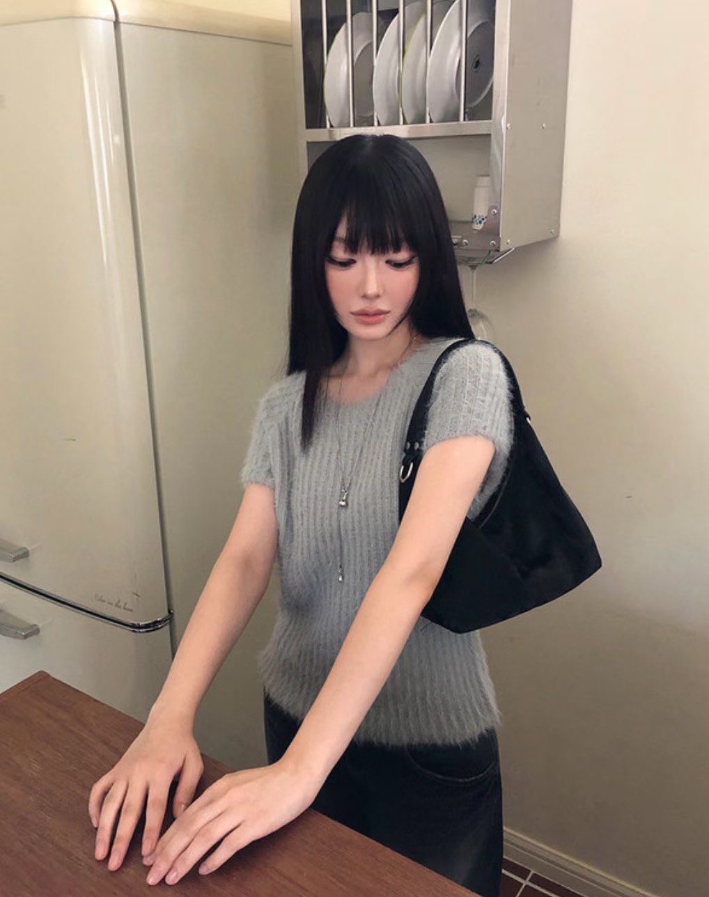 YUZU韓國代購女士新品休閑真品人氣針織衫短袖針織衫馬海毛YUZU_針織衫