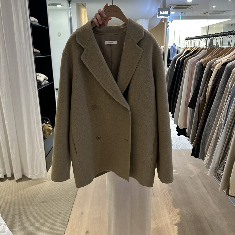 VERVEINE東大門直郵女士新品熱賣時尚休閑短款大衣手工雙層VERVEINE短款大衣圖色2