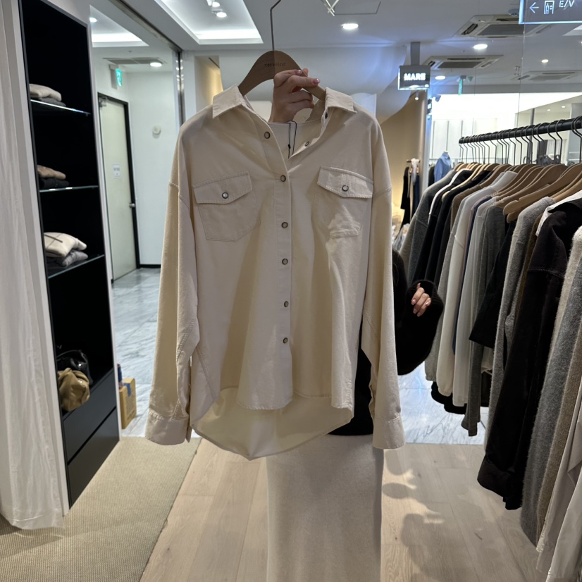 VERVEINE韓國代購女裝新品熱賣襯衫蕾絲衫燈芯絨口袋水洗VERVEINE襯衫/蕾絲衫圖色1白色