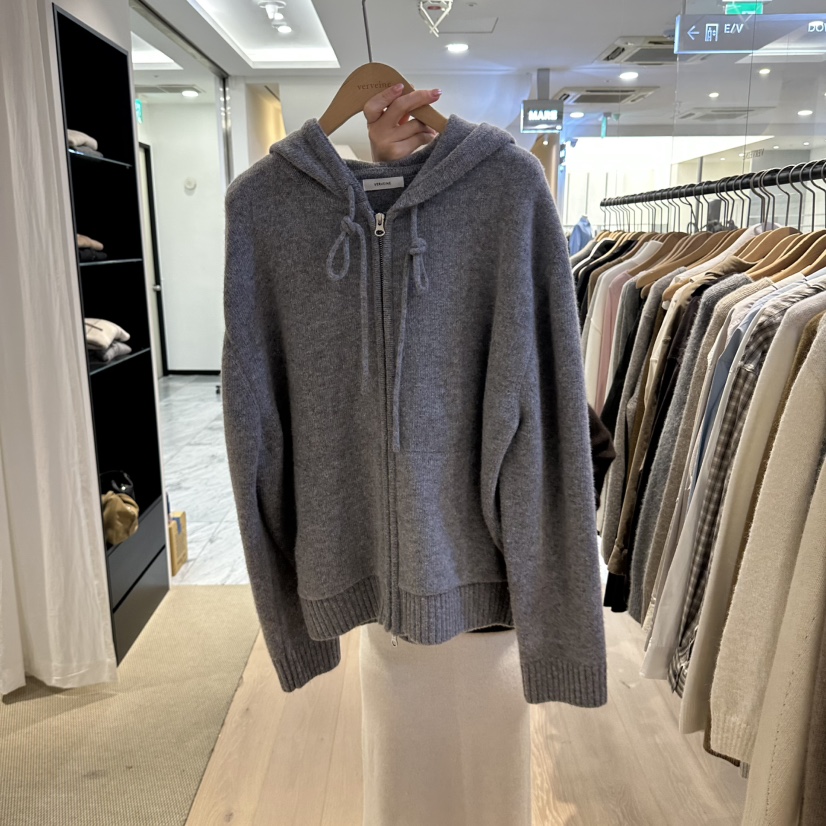 VERVEINE韓國代購女裝新品時尚真品推薦毛衣拉鏈連帽衫羊絨VERVEINE毛衣圖色2灰色