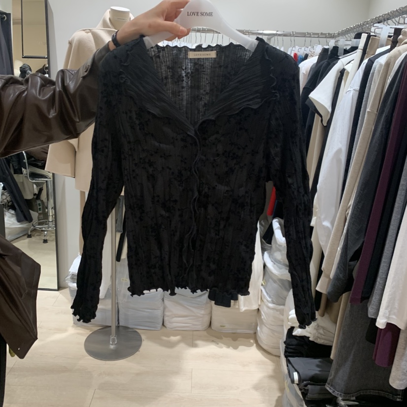 LOVE SOME韓國直郵女裝新品休閑熱賣人氣開衫不含內搭小花LOVE SOME開衫圖色2黑