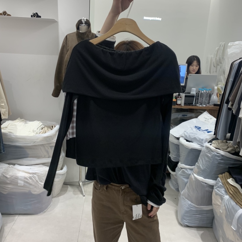ANN MARGRET東大門實拍女士新品推薦長袖T恤露肩GRETA.Y長袖T恤